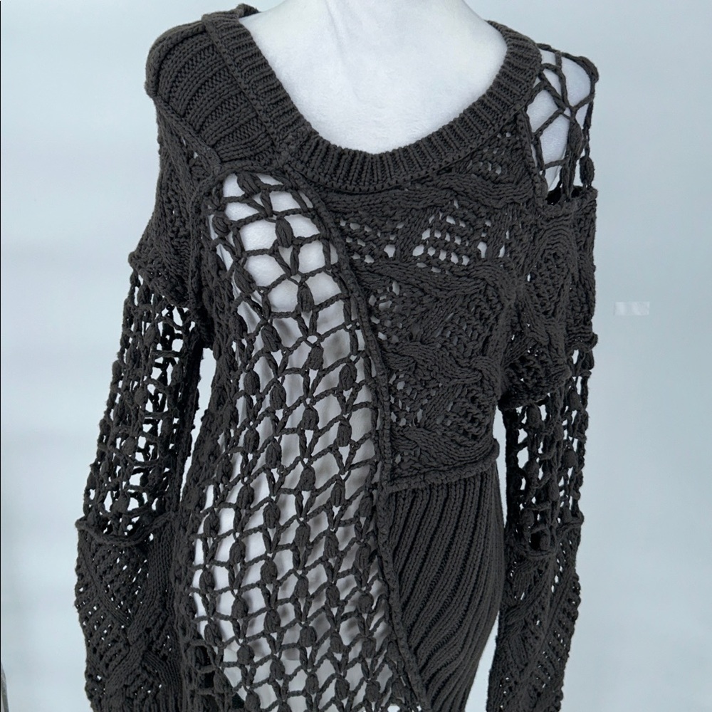 ALLSAINTS Hand Crochet Open-Knit Sweater Dress UK 12 US 8 Linen Cotton Boho - Picture 5 of 12